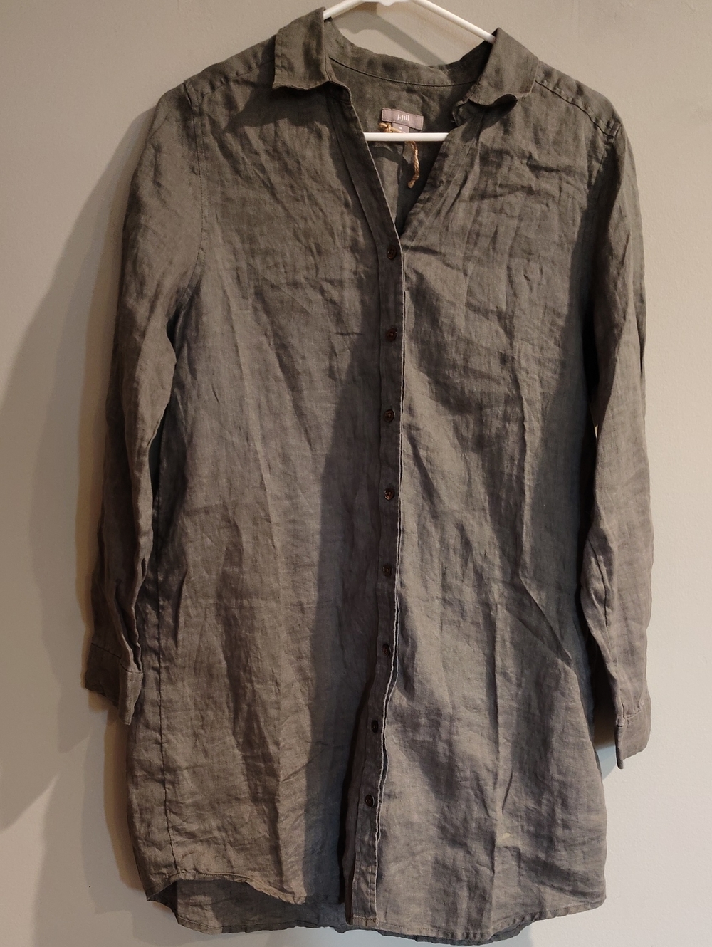 NWOT J. Jill‎ Women's Medium olive green linen long sleeve oversized button down